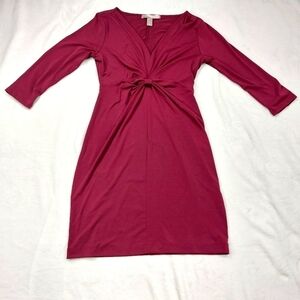 𝅺Forever 21 Women's Twist Front 3/4 Sleeve Maroon Party Dress size Small